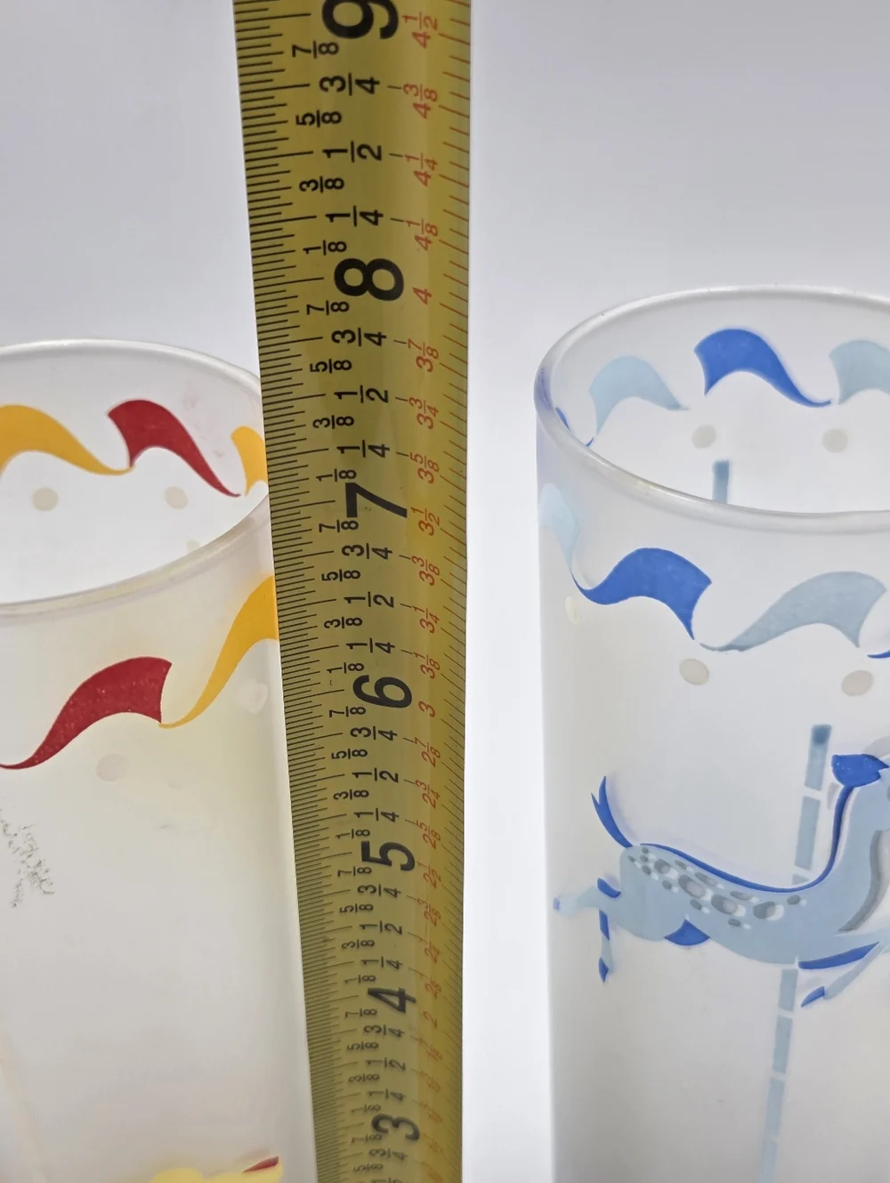 Libbey Frosted Carousel Tumblers Lion & Deer/Fawn Glass 7” Set Of 2